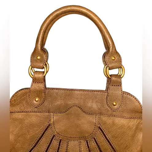 Valentino Garavani 1990s Brown Pleated Leather Shoulder Bag Tote Brass Hardware