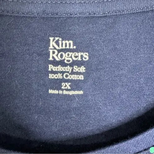 kim rogers Green Stripe Green Dot Pink Florals Stretch 3/4 Sleeve Top Size 2X