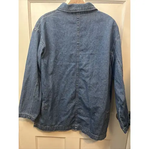 Denim & Co Retro  100% Cotton Shirt Women’s Large Blue Denim Long Sleeve Full Zip