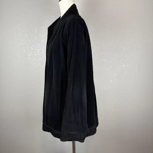 CP Shades Women Open Front Corduroy Jacket Size M Black Cotton Pockets Lagenlook