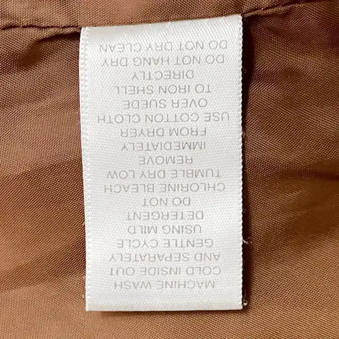 Christopher & Banks Cognac Suede Leather Jacket Size XL Zip Front Crochet Trim