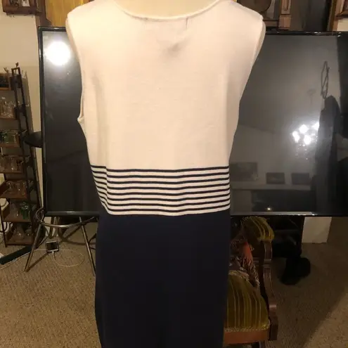 Jessica Holbrook Easy Care Navy Blue & White Striped Sleeveless Sweater Dress Si Size L