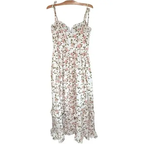 West of Melrose Floralā Print Maxi Dress Tiered Ruffle Milkmaid Cottage Sz M White Size M