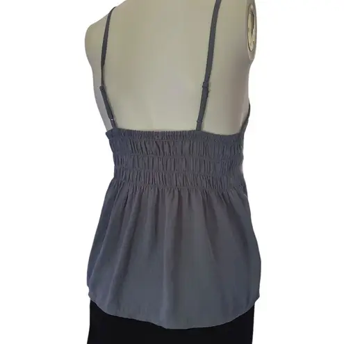 AE Smocked summer top medium silky look satin cami slate blue American Eagle​