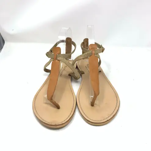Niccolo Vacari Thong Sandals Tan Leather Gold Made in Italy 10 Flat Minimalist