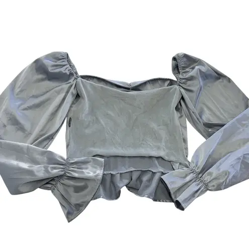 Zemeta Top Womens Small Blue Float Satin Ruffle Hem Crop Blouse Dolls Kill Blue