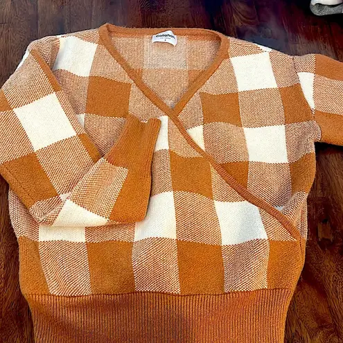 Anthropologie Callahan Agnes Surplice Sweater Gingham Check Sz Sm bin J Orange