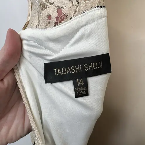 Tadashi Shoji Formal Long Gown Dress Womens 14 Black Cream Lace Belt