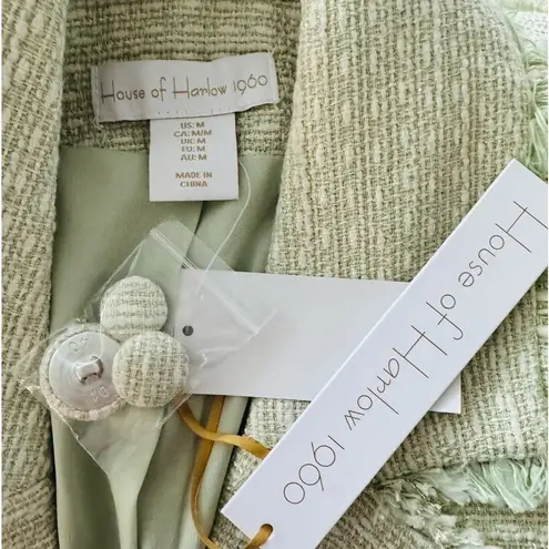 HOUSE OF HARLOW Pistachio Green Double Breasted Tweed Blazer Spring Size M NEW Size M