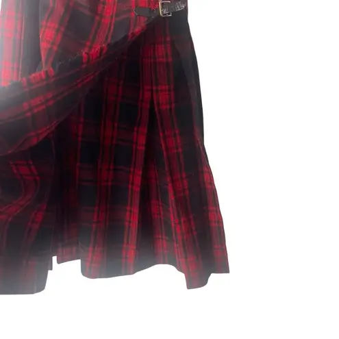 Vintage 90s Womens Size 26 Smal lTartan Plaid Red Wool Wrap Scottish Kilt Skirt
