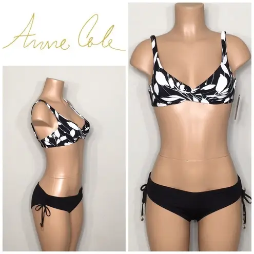 Anne cole  black & white floral bikini set. NWT