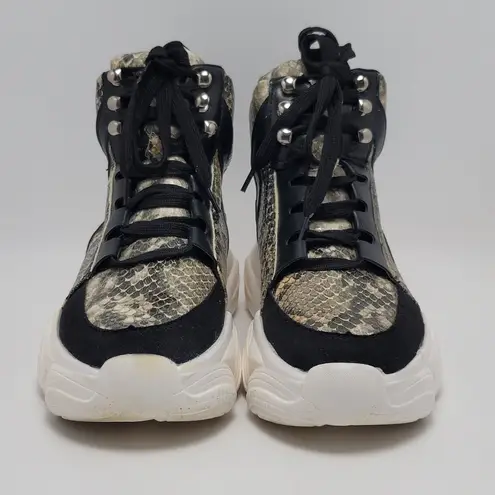 Womens Chunky High Top Snakeskin Hiking Sneakers Jumex Collection Shoes Size 39 Black