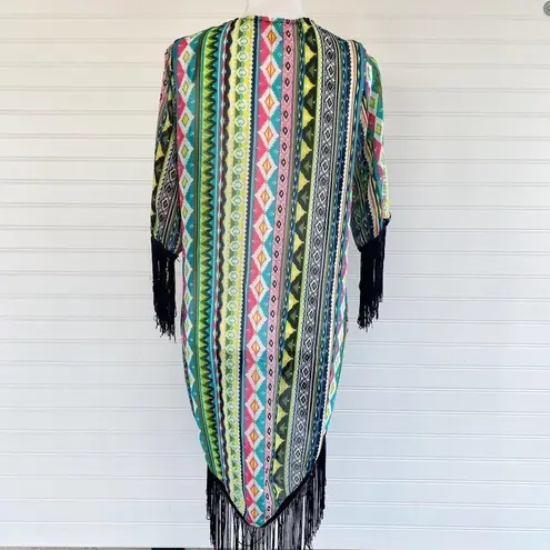 Sans Souci Colorful Aztec fringe Kimono cardigan Size S