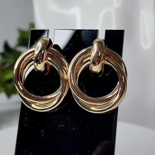 Gold Double Hoop Post Earrings New
