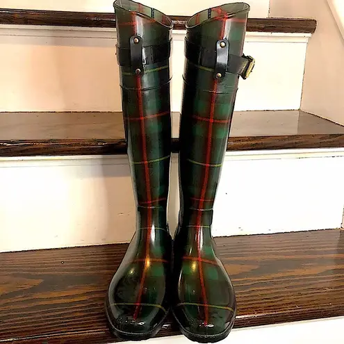 Ralph Lauren  Rossalyn II Black Watch Plaid Knee High Wellies Size 10
