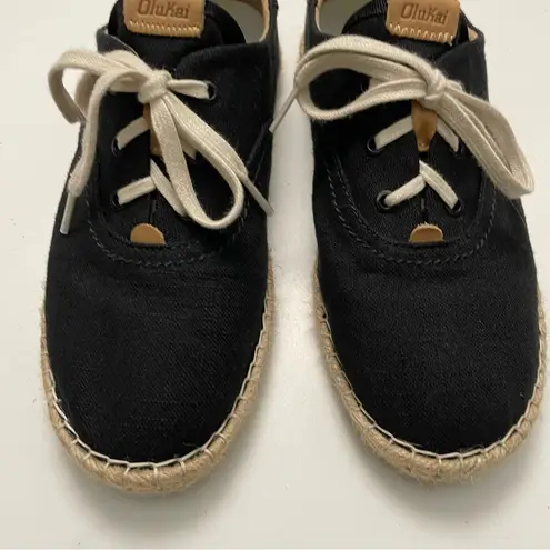 Olukai Kaula Pa‘a Lī Shoes Canvas Lace-Up Espadrilles Sneaker Slip Ons Black