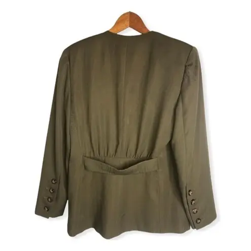 Karen Scott Vintage One Buttoned Olive Green Blazer