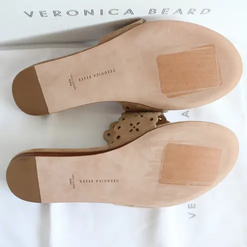 Veronica Beard Sylie Lasercut Eyelet Beige Suede Thong Sandal Flip Flops