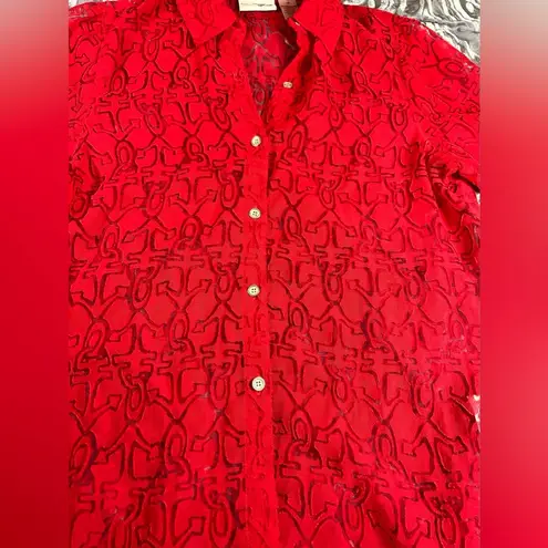 Alfred Dunner Buttonup Red Anchor Shirt Medium