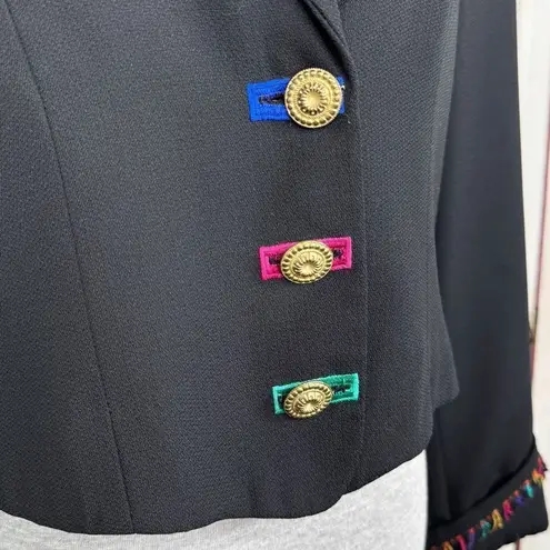 Vintage City Girl Petites 80s Rainbow Fringe Crop Blazer Jacket Black 12 Medium Size undefined