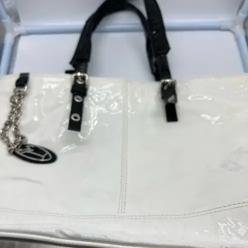 Giuseppe Zanotti white and black patent leather purse-has stains see description