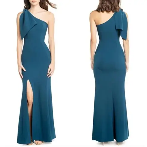 Dress the Population New! Dress‎ the Population dark teal georgina one shoulder bow crepe gown, S