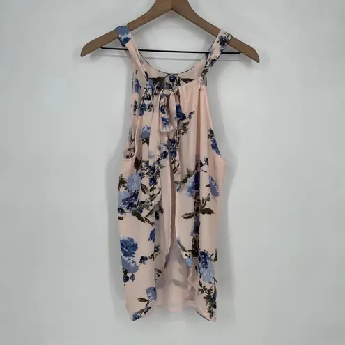 Soho New York & Company Jeans Pink Blue Floral Halter Neck Tank Top Size S