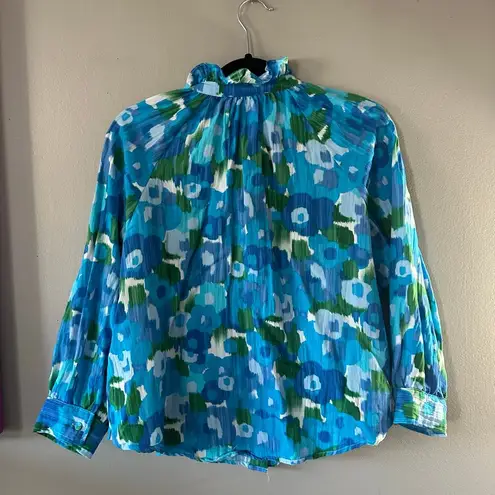 Tuckernuck Pomander Place Amalfi Watercolor Harlee Blouse Size M Blue Size M
