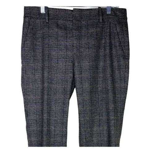 ZARA  Trouser Straight Leg Ankle Pants Flat Front Low Rise 6 Gingham Grey #2643