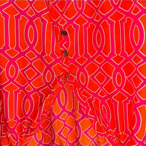 Mud Pie Vibrant Orange and Pink Geometric Women's Top Small