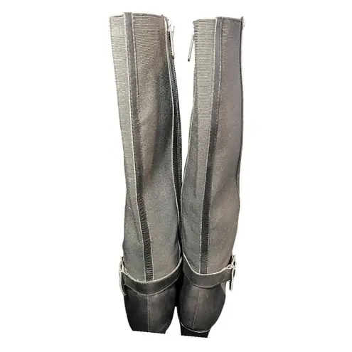 Ellen Tracy Black Leather Riding Boots w/Elastic Panel & Buckle Detail-SZ 7.5