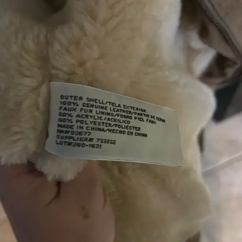 Washable Suede Leather Coat Faux Fur Lining Penny Lane Jacket Pockets Warm Large Tan