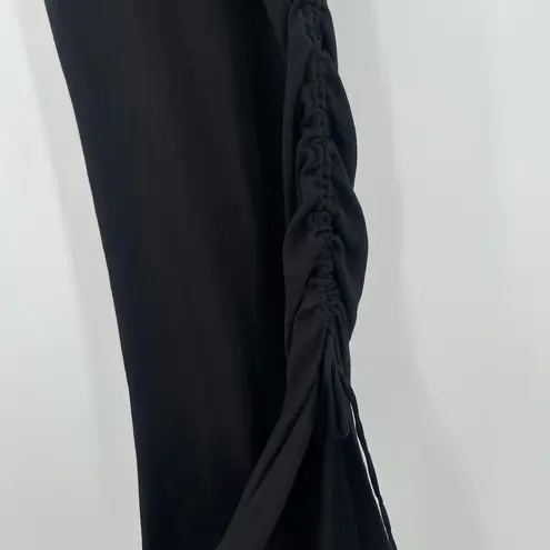 Michael Stars NEW Marine Dress Size Small Black Ribbed Ruched Tie Maxi Bodycon