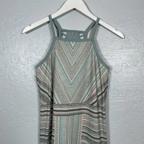 prAna Women XS Green Tan Stripe Ardor Dress Racer Back Bra Shelf Athleisure
