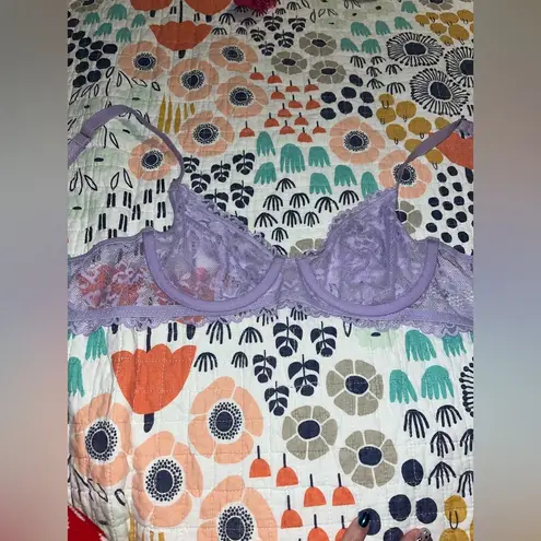 Savagexfenty NWT Savage X Fenty Floral Lace Unlined Sheer Bra 34B Lavender Purple with charm