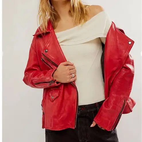 Free People NWT  Jealousy Leather Moto Jacket in Flame
