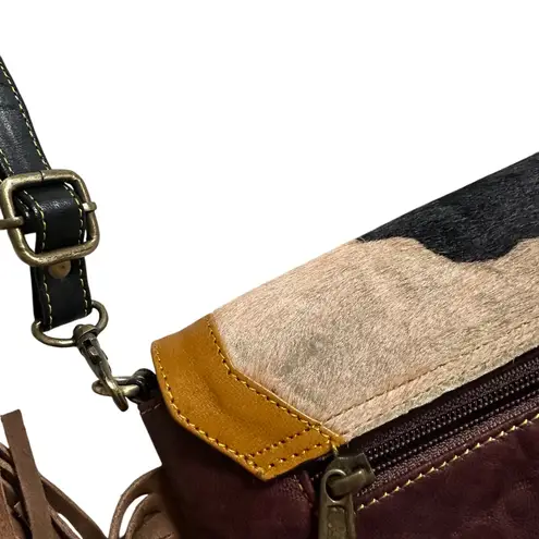 Genuine Leather Cowhide Red Crossbody Bag Brown Fringe Western Boho Womens Purse