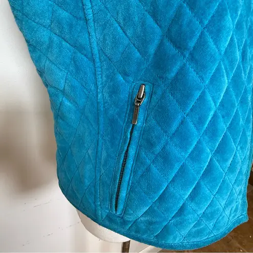 Revue Quilted Blue Suede Vest Pockets Front Zipper 100% Leather Women’s Size 10