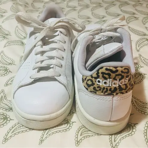 Adidas Advantage Shoes Leopard Heel Sneakers Lace Up Tennis Shoes White 7.5