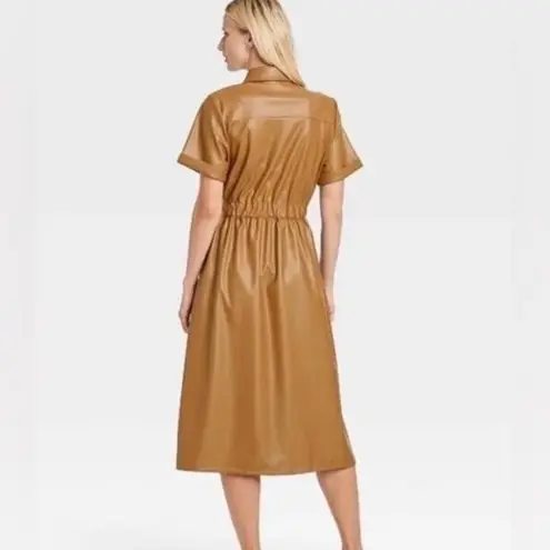 Who What Wear  Faux Leather Camel Button Down Midi Dress Women’s size Small