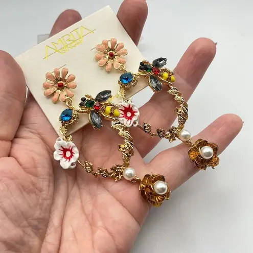 Amrita Singh Meadow Hoop Bee Floral Statement Earrings