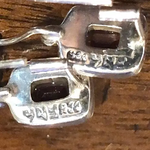 Vintage Emerald Cut Red Garnet Gemstone and Sterling Silver Drop Earrings