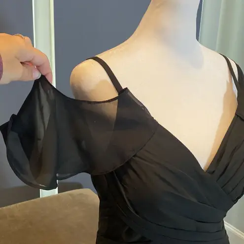 Women’s Black Full Length Cold Shoulder Chiffon Formal Dress Leg Slit Size 8