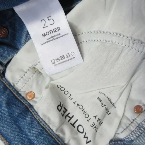 NWT Mother Tomcat Flood Fray in Flag Me Down Straight Crop Stretch Jeans 25 Blue