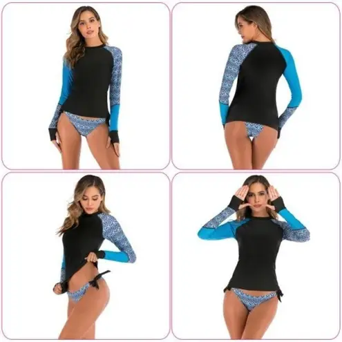 2 Piece Long Sleeve Swimsuit Swim Shirt Bathing Wetsuit (Size: Large) (New)