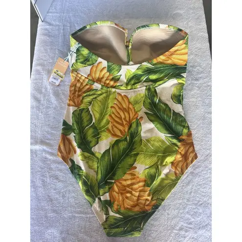 Kona Sol Women's Banana Print Pique Bandeau Full Coverage One Piece Swimsuit XL