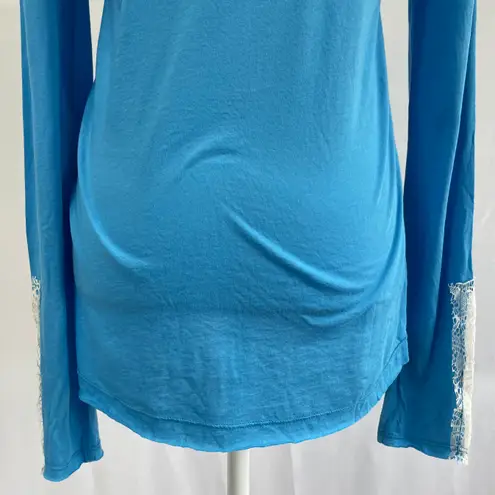 LA Made New  Lace Cuff Henley Long Sleeve Lightweight Knit Top Blue