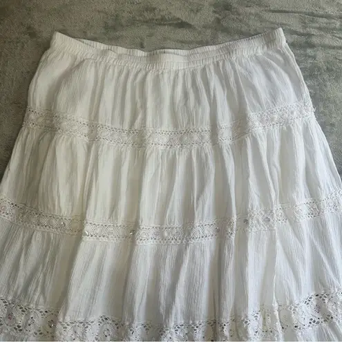 Ny Collection 100% Cotton WHITE sparkling Maxi Skirt Boho Dance PLUS XL
