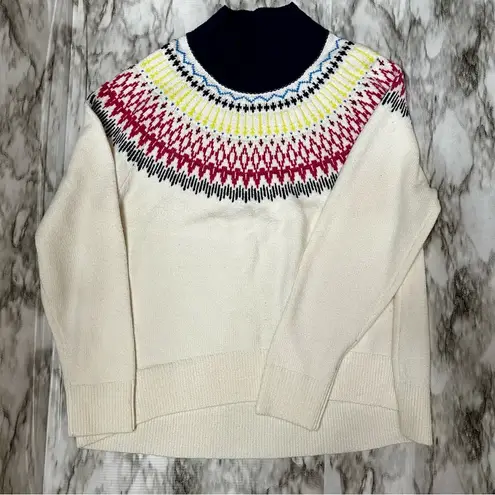 Alpine Design Womens Sz XXL Fair Isle Cream Mock Turtleneck Sweater Blue Collar