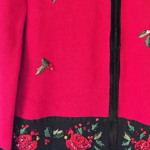 Tiara International Christmas Collection Red Cardinal Beaded Zip Front Size S